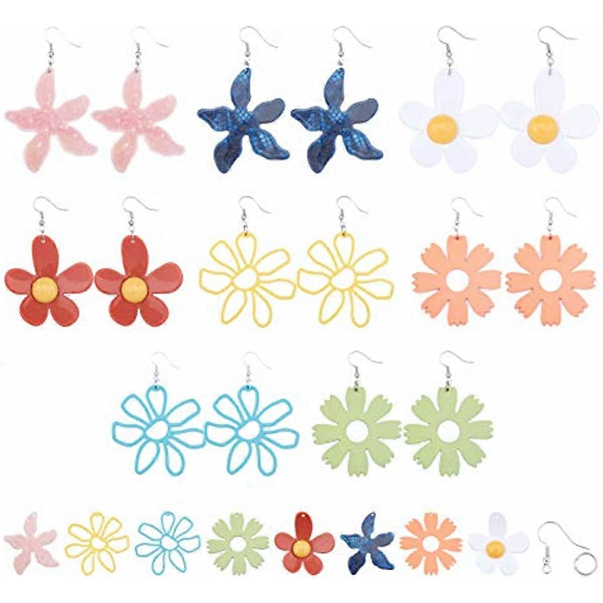 1 Set DIY 8 Pairs Flower and Starfish Dangl Earrings Daisy Flowers Resin Iron Acrylic Earring Making Kit for Women Jewelry Making Supplies