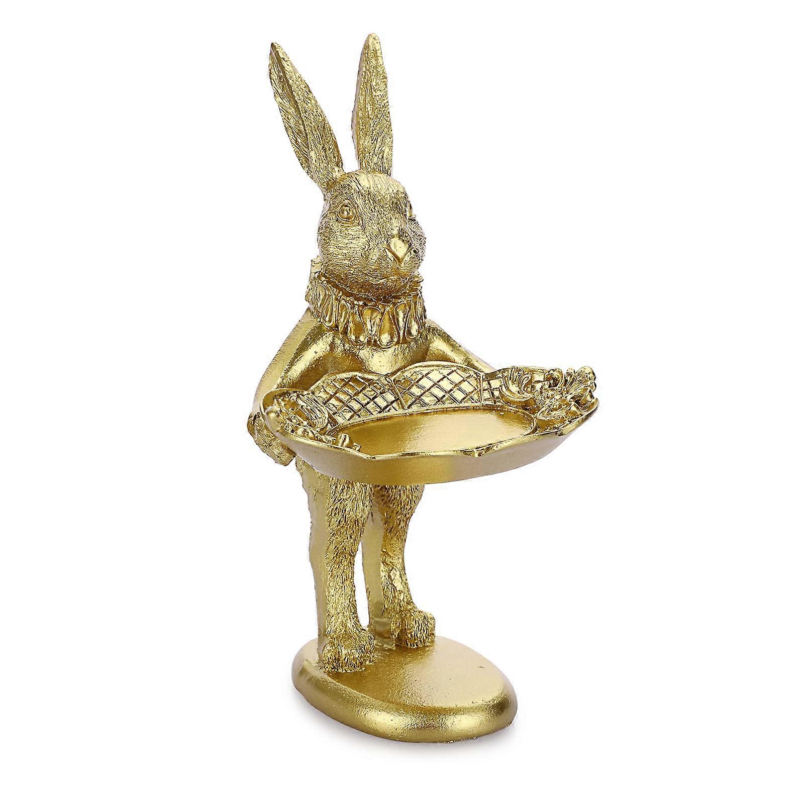 Schmuck Ring Tablett Schmuck Ständer Dekoratives Serviertablett Gold Hase Statue (Stehend Rabb SJV