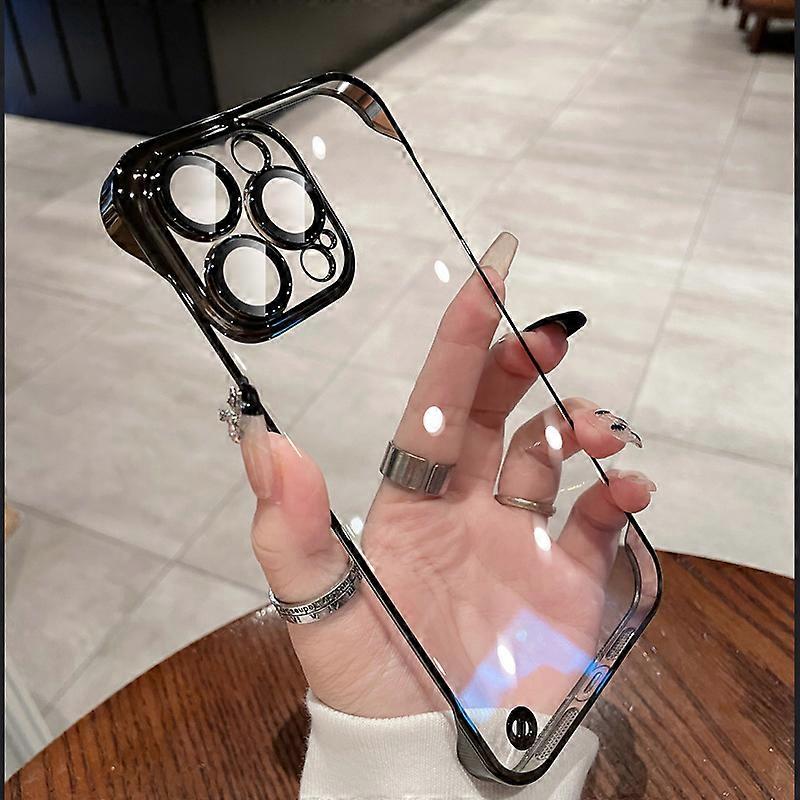 Ultra Thin Clear Plating Hard Case with Camera Lens Protector for iPhone 16/15/11/12/13/14 Pro Max Cool Black