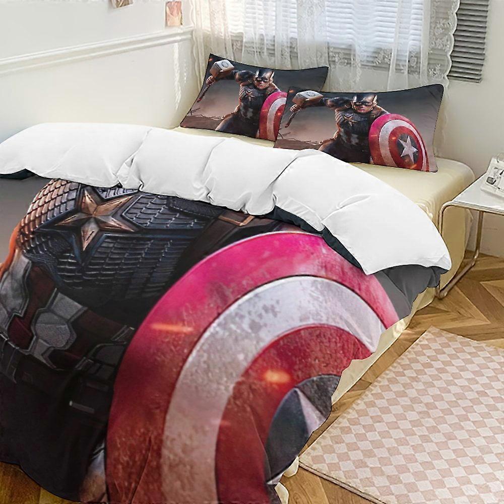c15 Captain America sängkläder täcken, 3-delat sängkläder set mjukt varmt sängset med 1 påslakan och 2 örngott för sovrum hela säsongen hno15