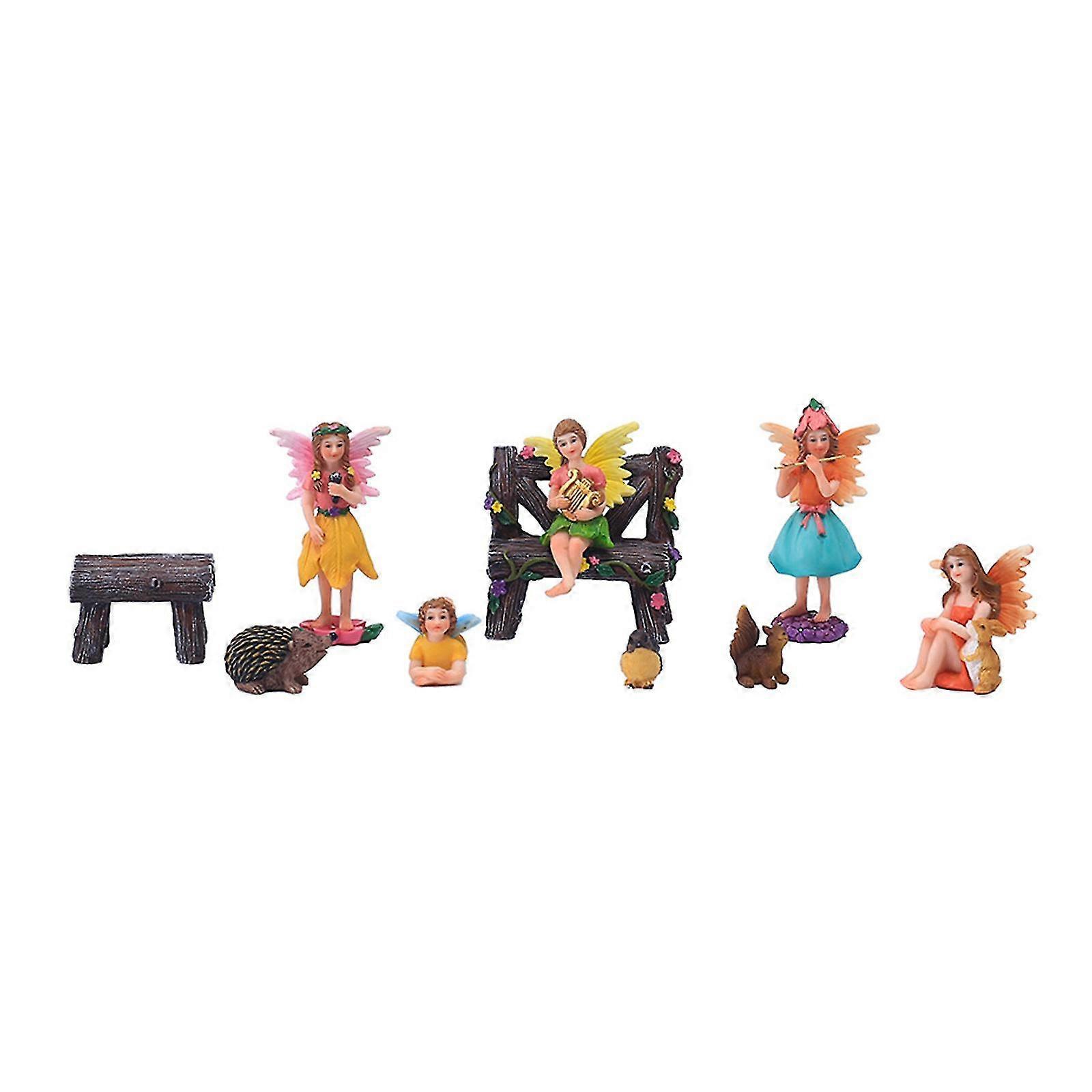 Resin Fairy Garden Miniature Figurine Set Angle Girl Squirrel Rabbit Statue