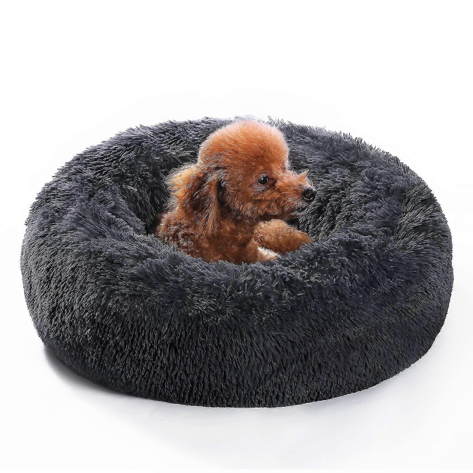 Round Calming Doughnut Soft Fluffy Pet Cat Bed (space Grey 24")