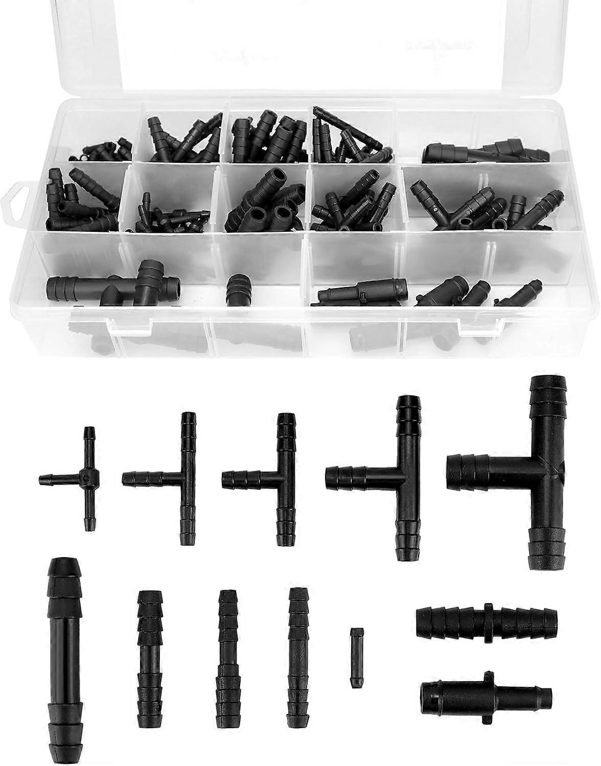 nice 113 Piece Hose Connector Set - 12 Sizes Straight and Reducer - for Windshield Washer System Hose, Garden Hoses and Irrigation System