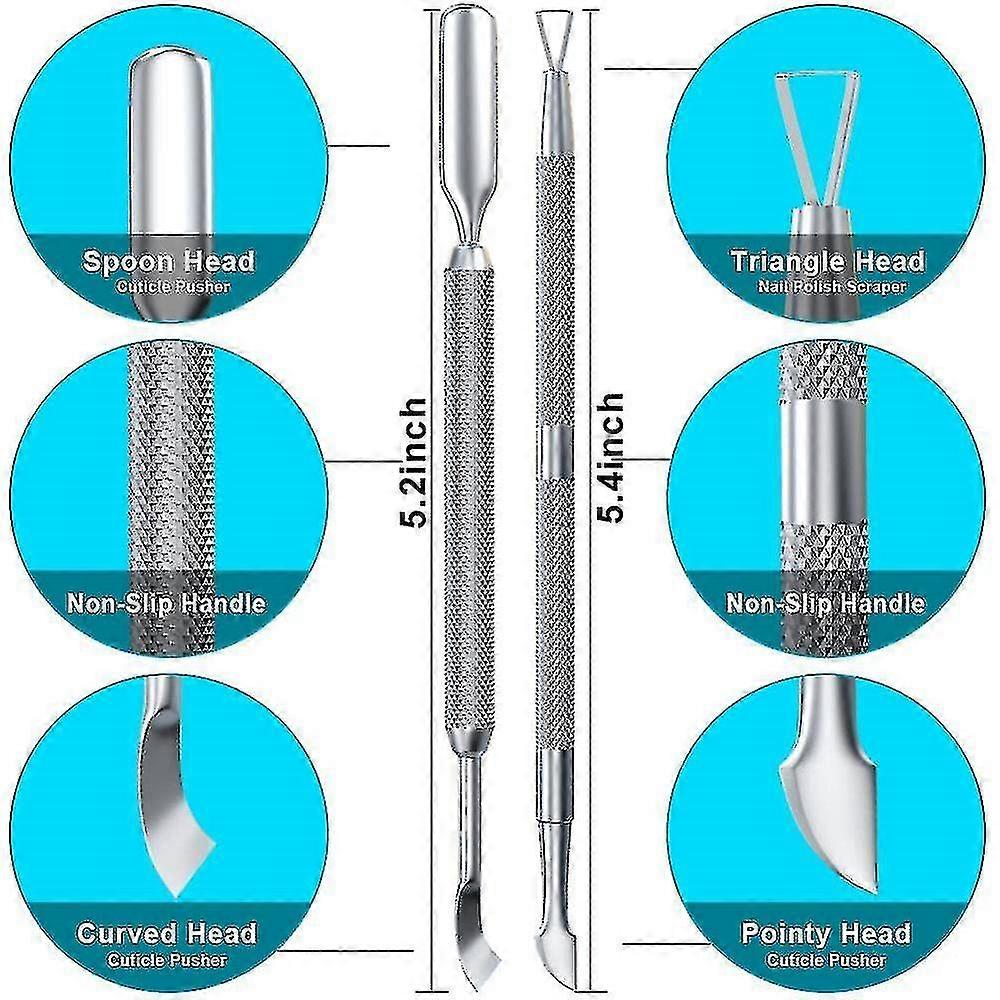 2pcs Metal Silver Cuticle Pusher And Cutter Remover Cleaner Tool