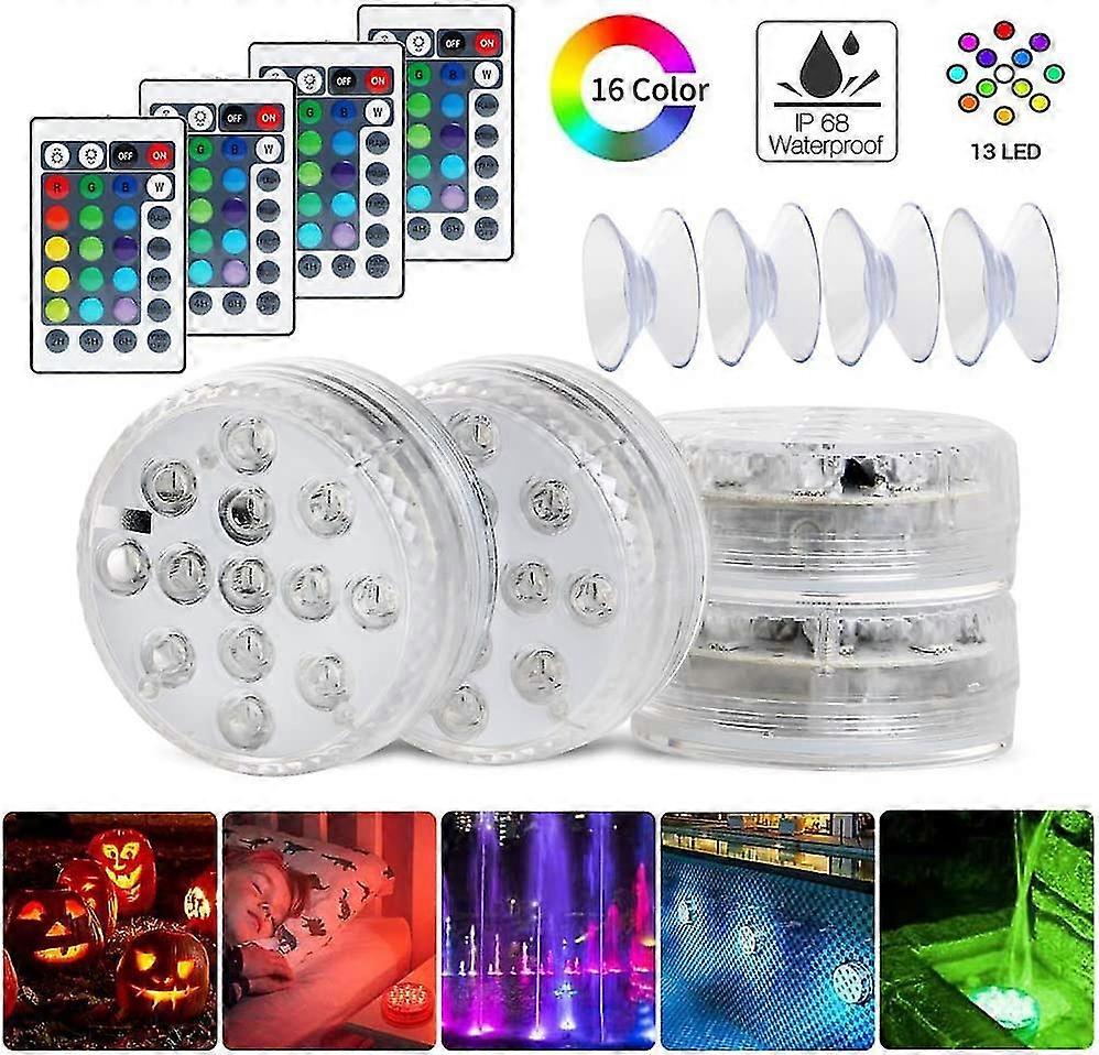 4 Pack Ip68 Color Changing Rgb Diving Led Pool Light Waterproof For Pool Fountain, Wedding, Party