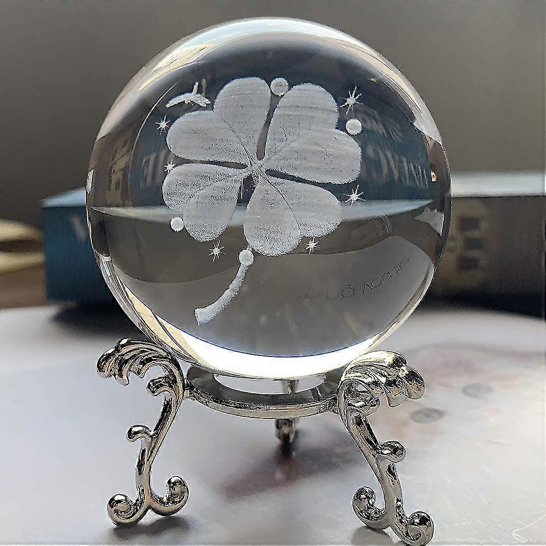 3d Carving Dandelion Crystal Ball Glass Sphere Display Paperweight With Sliver-plated