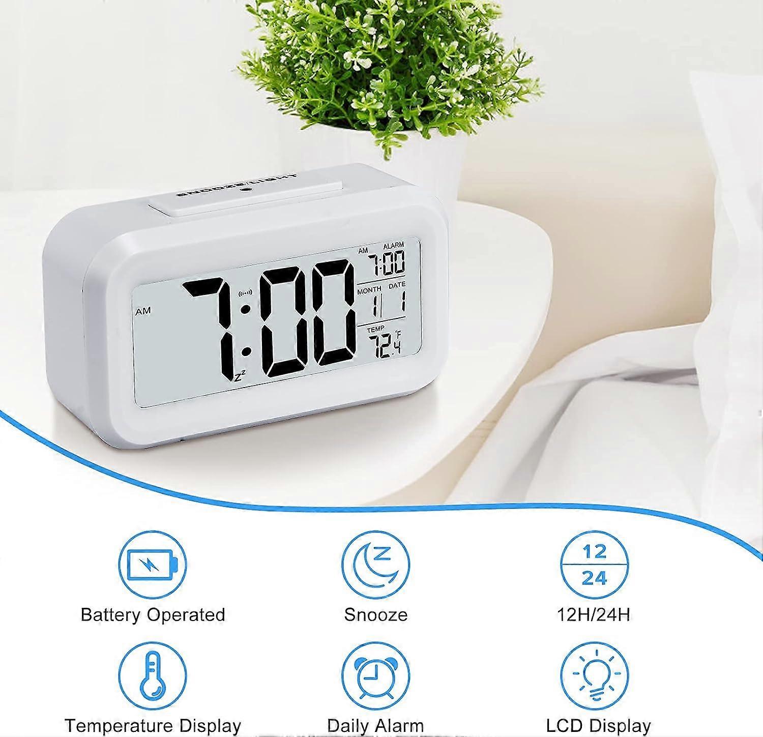 Digital Alarm Clock, Battery Operated Alarm Clock(White)