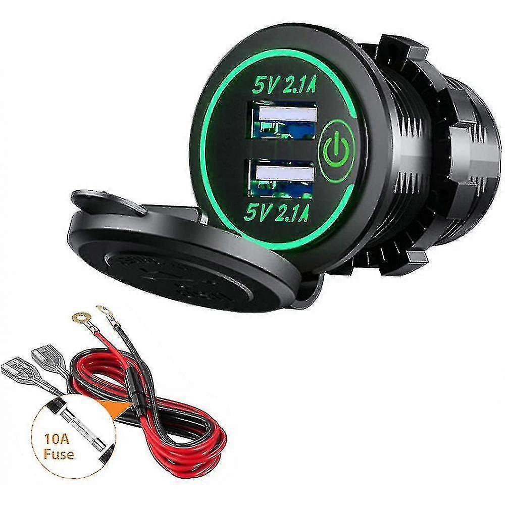 Car Usb Charger Socket For 12v-24v Vehicles,green