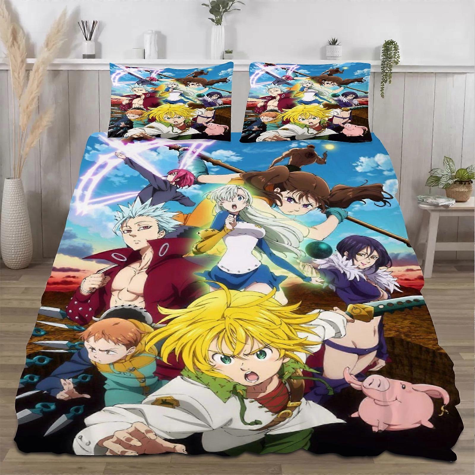 v6549 Lençóis de Cama Colchas Os Sete Pecados Capitais para Colchas de Cama Queen, Colcha de Cama Macia Leve, Colcha Acolchoada 3 Peças (1 Colcha