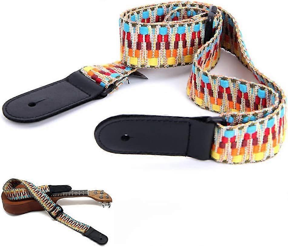 Strap Cotton Adjustable Guitar Strap With Leather End Retro Braided Strap For Ukulele Small Guitar