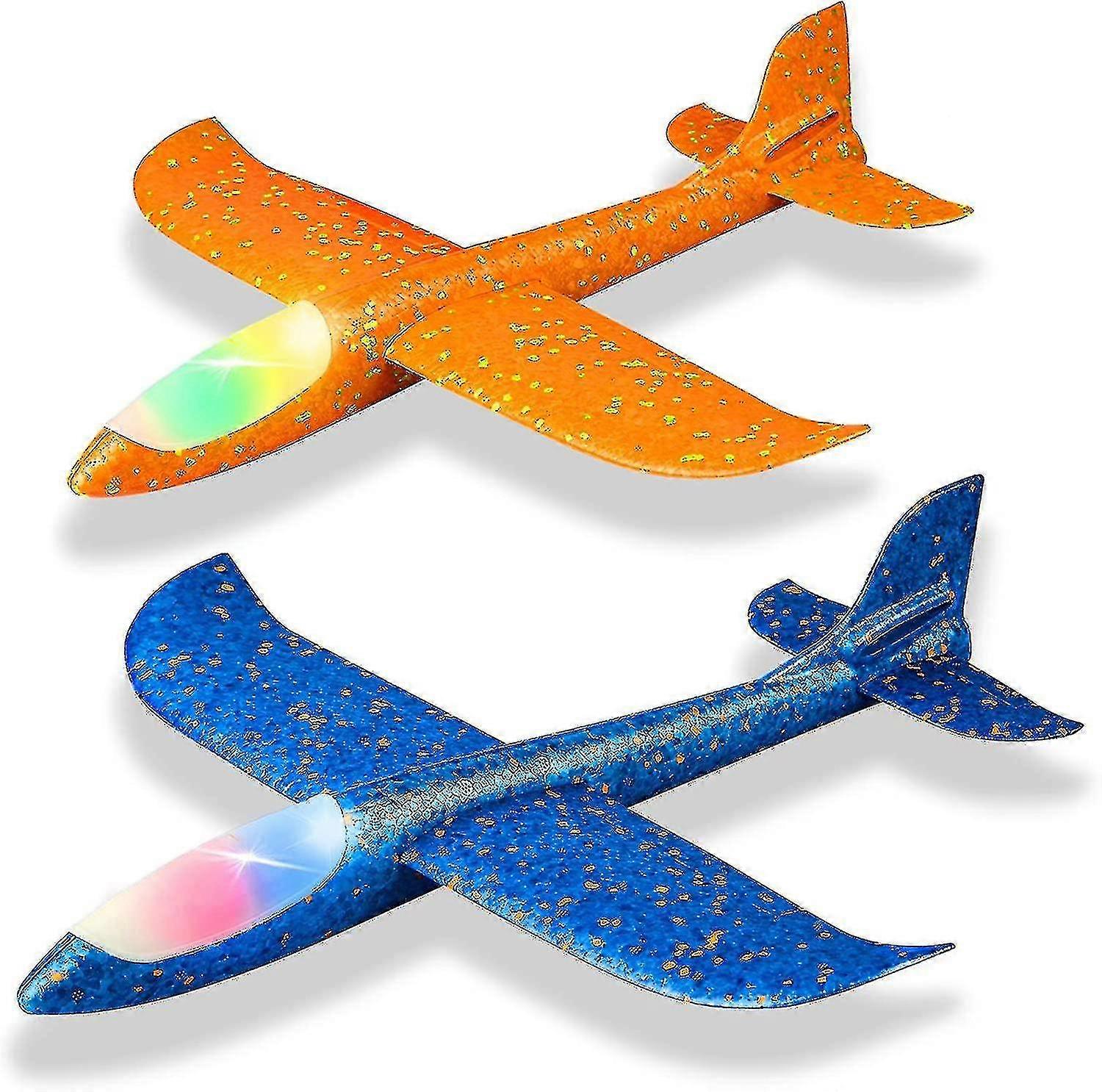 2 Pack Led Light Airplane,17.5" Large Throwing Foam Plane,2 Flight Mode Glider Plane,flying Toy For Kids,gifts For 3 4 5 6 7 Years Old Boy,outdoo