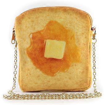 smør toast skulderveske, søt plysj mat crossbody veske for kvinner