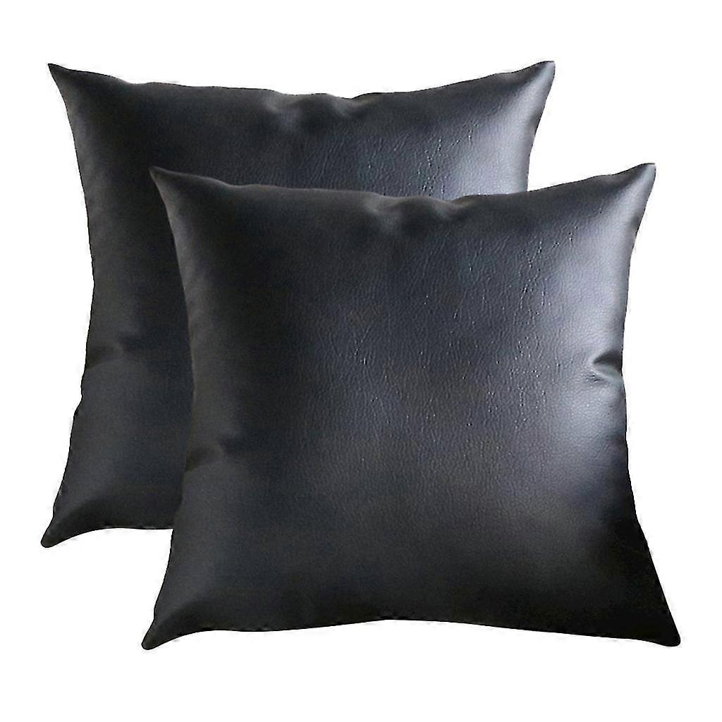 2pc Faux Leather Cushion Covers Throw Pillowcase Sofa Home Decor Solid Color