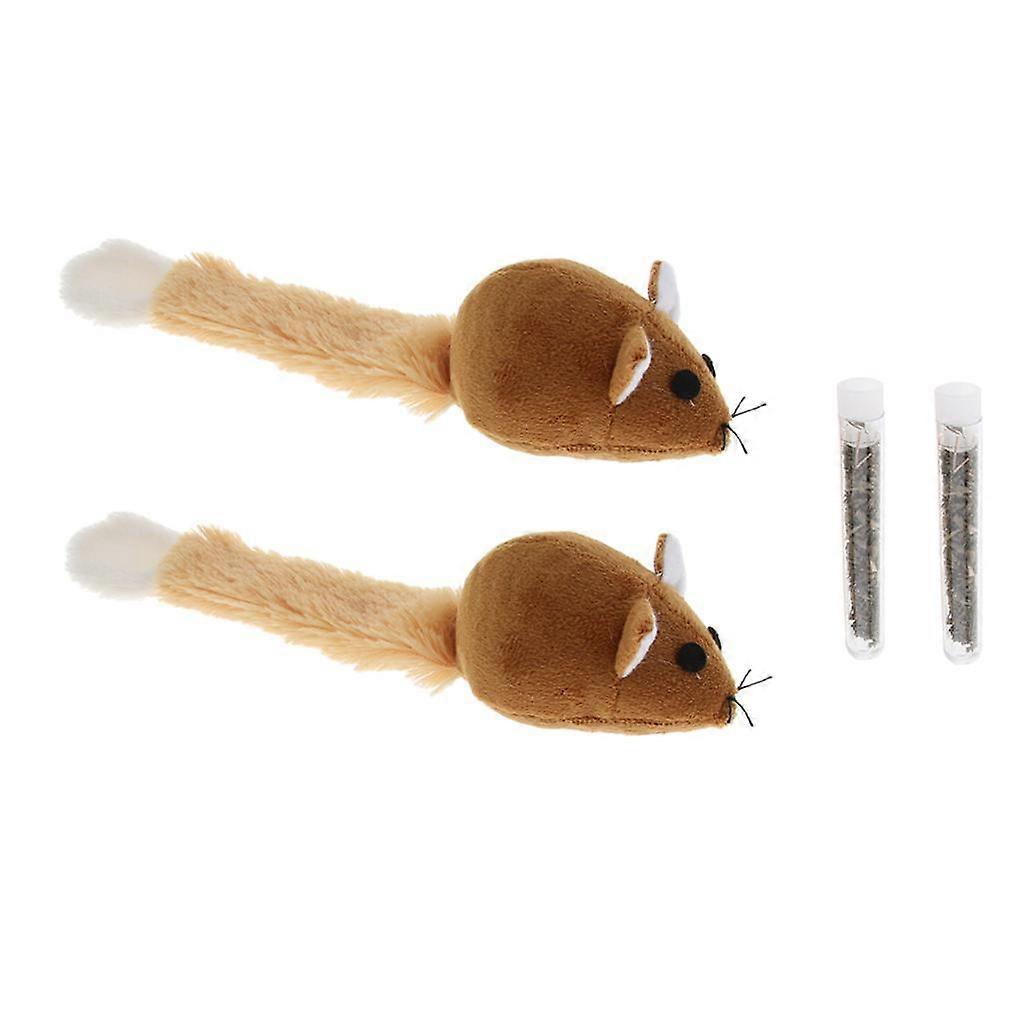 2Pcs Cat Toy Catnip Soft Pet Toys For Cat Interactive Mice Mouse Toy Cat Supplies - Brown