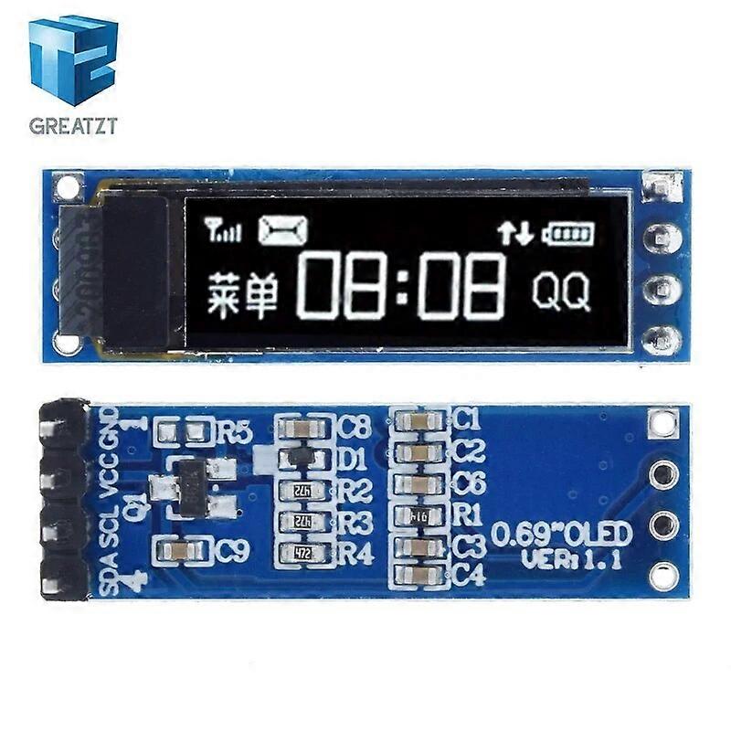Module d’affichage OLED 0,69 pouce 96x16 Affichage blanc Carte de contrôle d’écran LCD SSD1306 de 0,69 pouce pour interface Arduino 3-5,5 V IIC