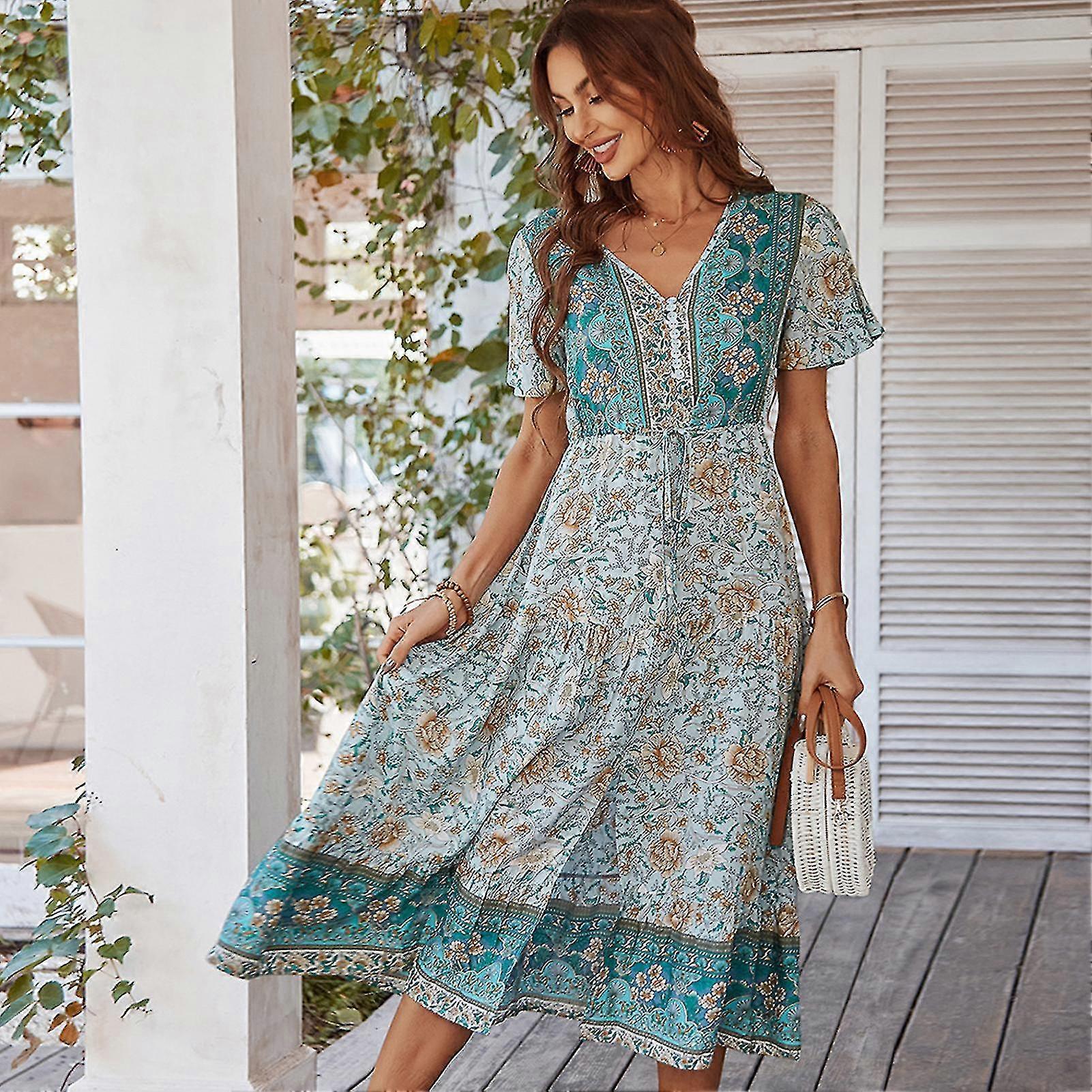 Women's Summer Bohemian Dress Breathable Short Sleeve Loose Casual Dress For Parties Cocktail Dances