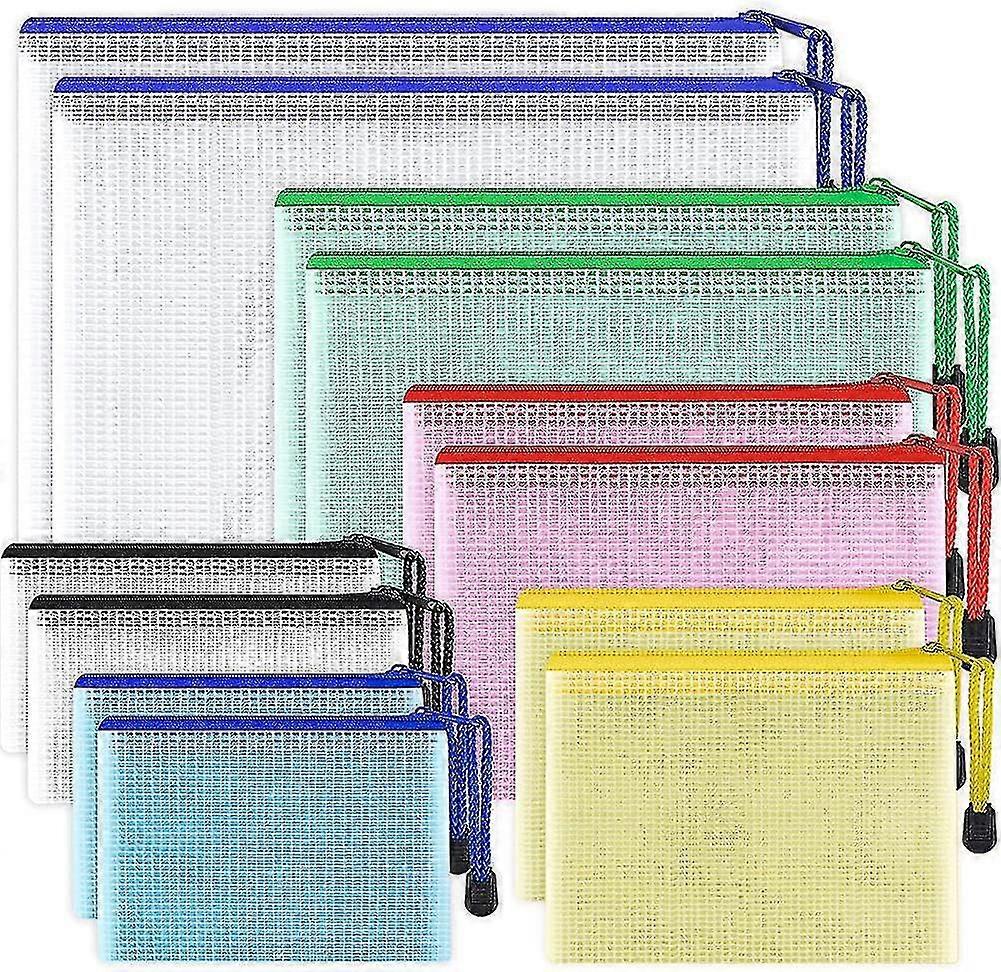 12pcs Mesh Zipper Pouch Document Bag, A3 Plastic Zip Wallet File Folders Gift