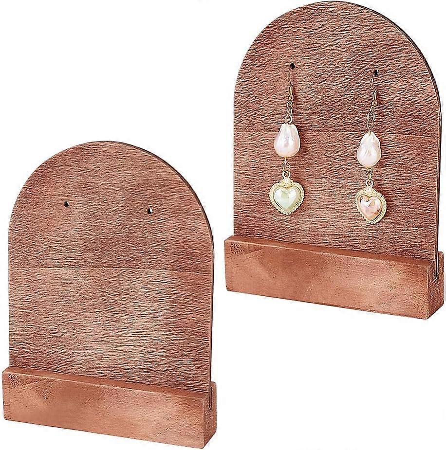 2 Set Solid Arch Shaped Wood Earring Display Stand 5.3 inch Height Single Pair Earring Holder with Wood Base Wooden Plank Earring Display Stand Coconu