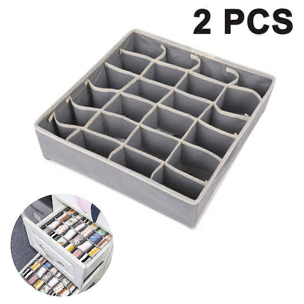2 Pieces Storage Boxes For Underwear And Other Small Accessories, 24 Cells Foldable Drawer Dividers For Storing Socks, Scarves, Bras