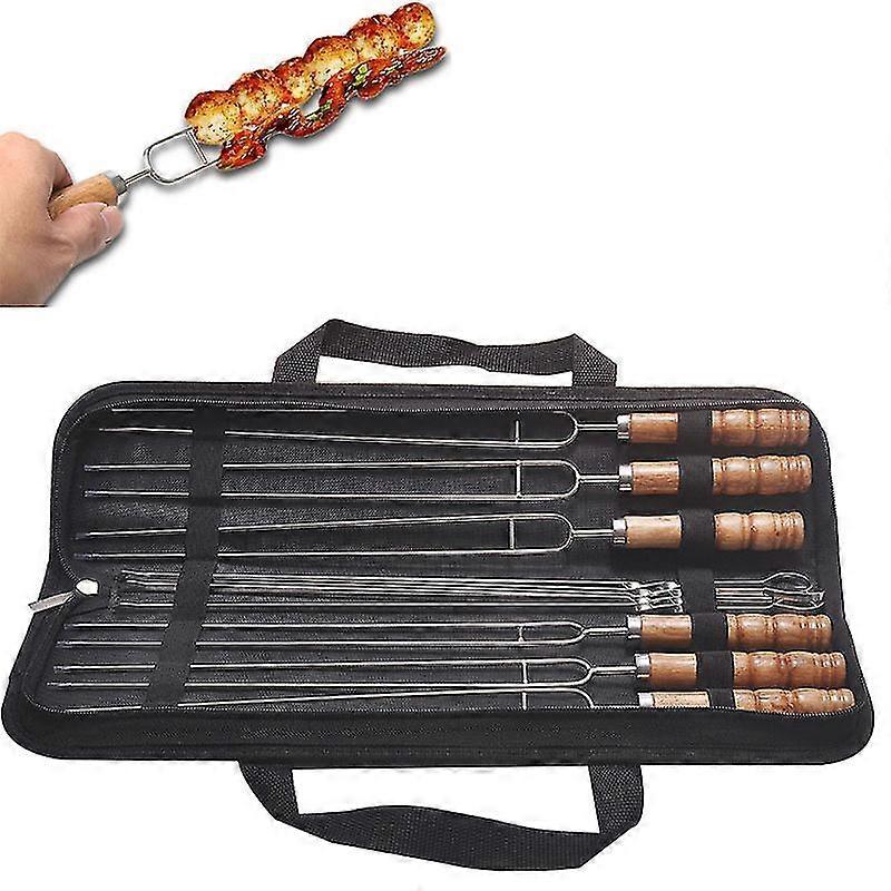 10pcs/set Stainless Steel Barbecue Forks Flat Fork Round Fork Barbecue Tools Barbecue Skewers Forks