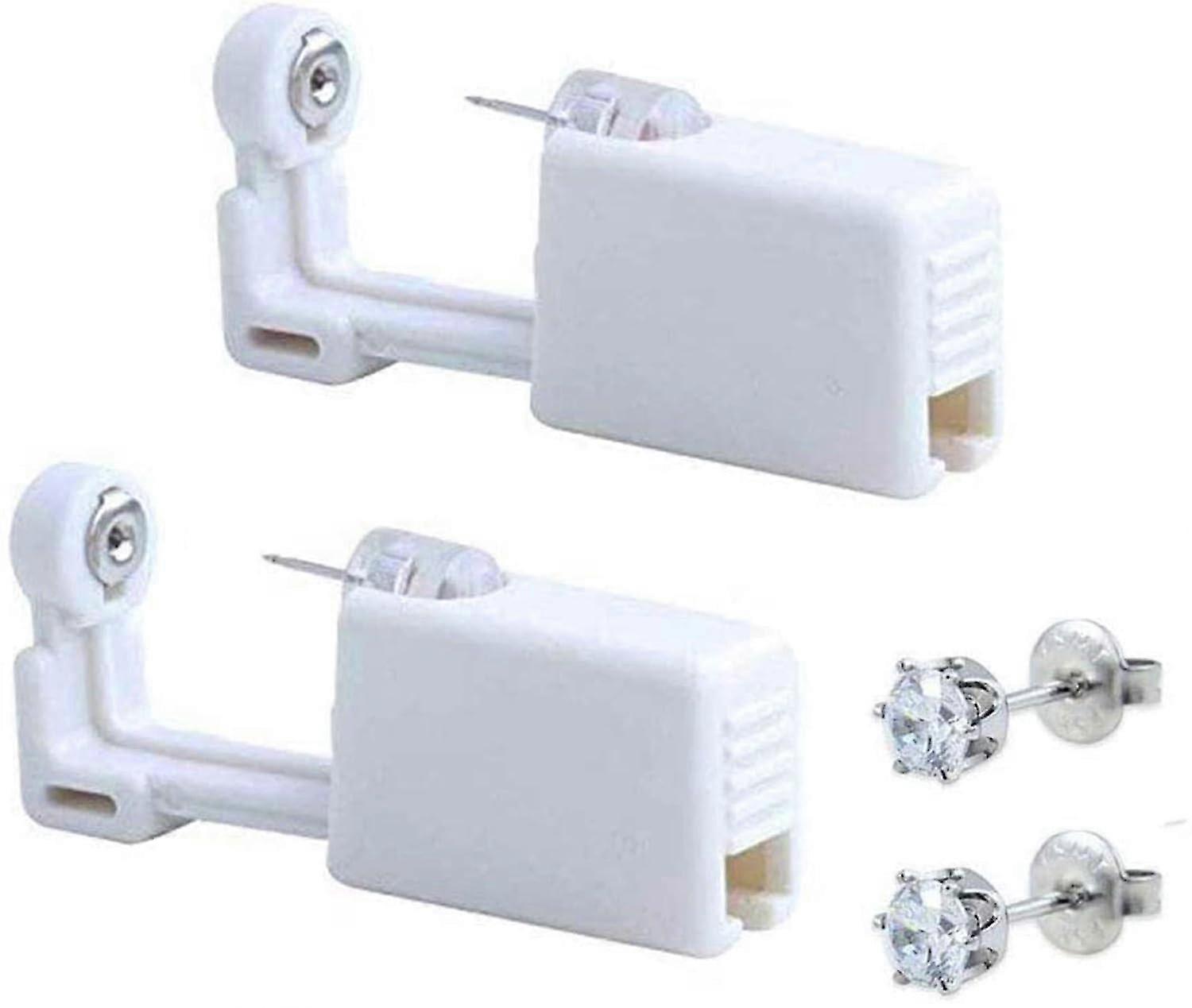 2 Pack Self Ear Piercing Gun Earring Disposable Piercing Kit (white)