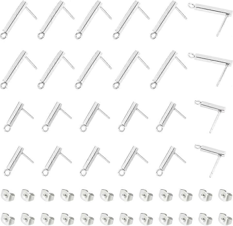 About 60Pcs 2 Sizes 304 Stainless Steel Stud Earring Findings Rectangle Bar Earring Studs with Horizontal Loop Metal Rectangle Stud Earrings with 60Pc
