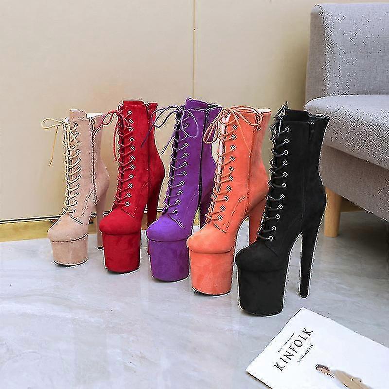 20cmスリムヒールエクストラハイプラットフォームポールダンスレースフランネルアンクルブーツモデルキャットウォークサイズ35-44