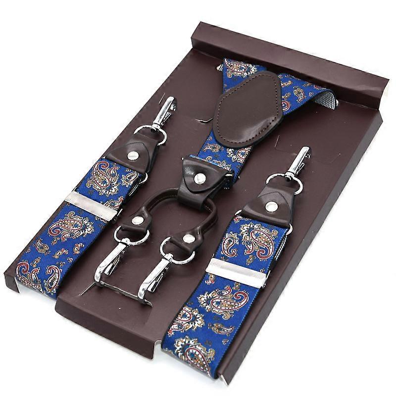 Men's Adjustable Suspenders 120cm Wide 4 Clips with Leather Y Shaped Elastic