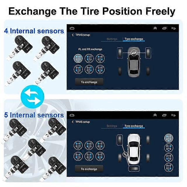 Motor Vehicle Sensors JMCQ USB Android TPMS Tire Pressure Monitoring System Display Alarm System Internal External 5 Sensors For Car Navigation Radio