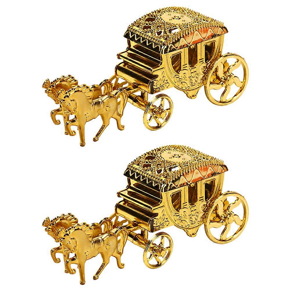 2pcs Exquisite Candy Packaging Boxes Golden Cart Shape Wedding Candy Boxes