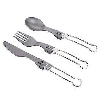 3Pcs Outdoor Camping Couverts Titanium-Alloy Fourchette Couteau Cuillère avec Sac De Rangement