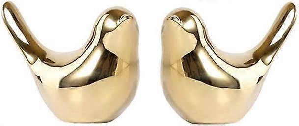 Golden Ceramic Bird Figurines - Set Of 2 Decorative Birds For Home & Garden Decor