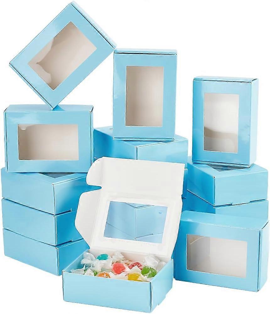 20pcs Blue Cookie Box with Window Treat Box Kraft Paper Treat Box Pastry Box Donut Box Individual for Christmas Wedding Party Halloween 8.7x6.2x3.2cm/