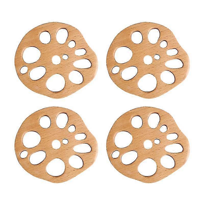 4Pcs Practical Cup Pad Convenient Wood Lotus Root Shape Teacup Coaster for Daily Use