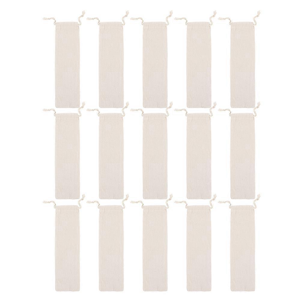 15Pcs Simple Cotton Linen Drawstring Bag Practical Straw Storage Pouch (Beige)
