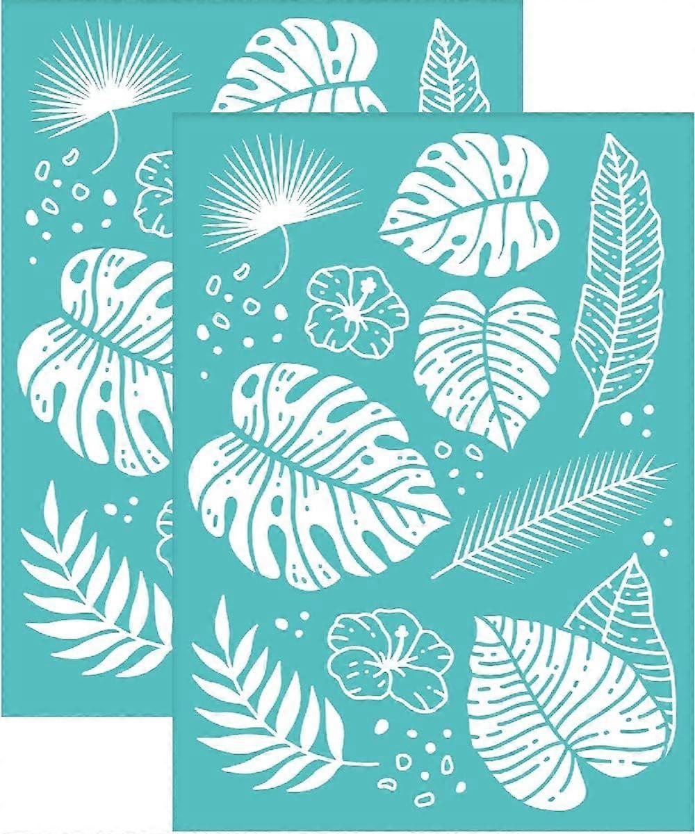 2pcs Self-Adhesive Silk Screen Printing Stencil Various Leaf Pattern Stencil Reusable Mesh Stencils Transfer Washable Home Decor for DIY T-Shirt Fabri