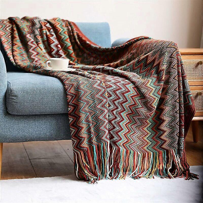 Tribal Throw Blanket Large Size Plaid Sofa Throw Colorful Decorative Bohemian Roung, 130 * 200CM
