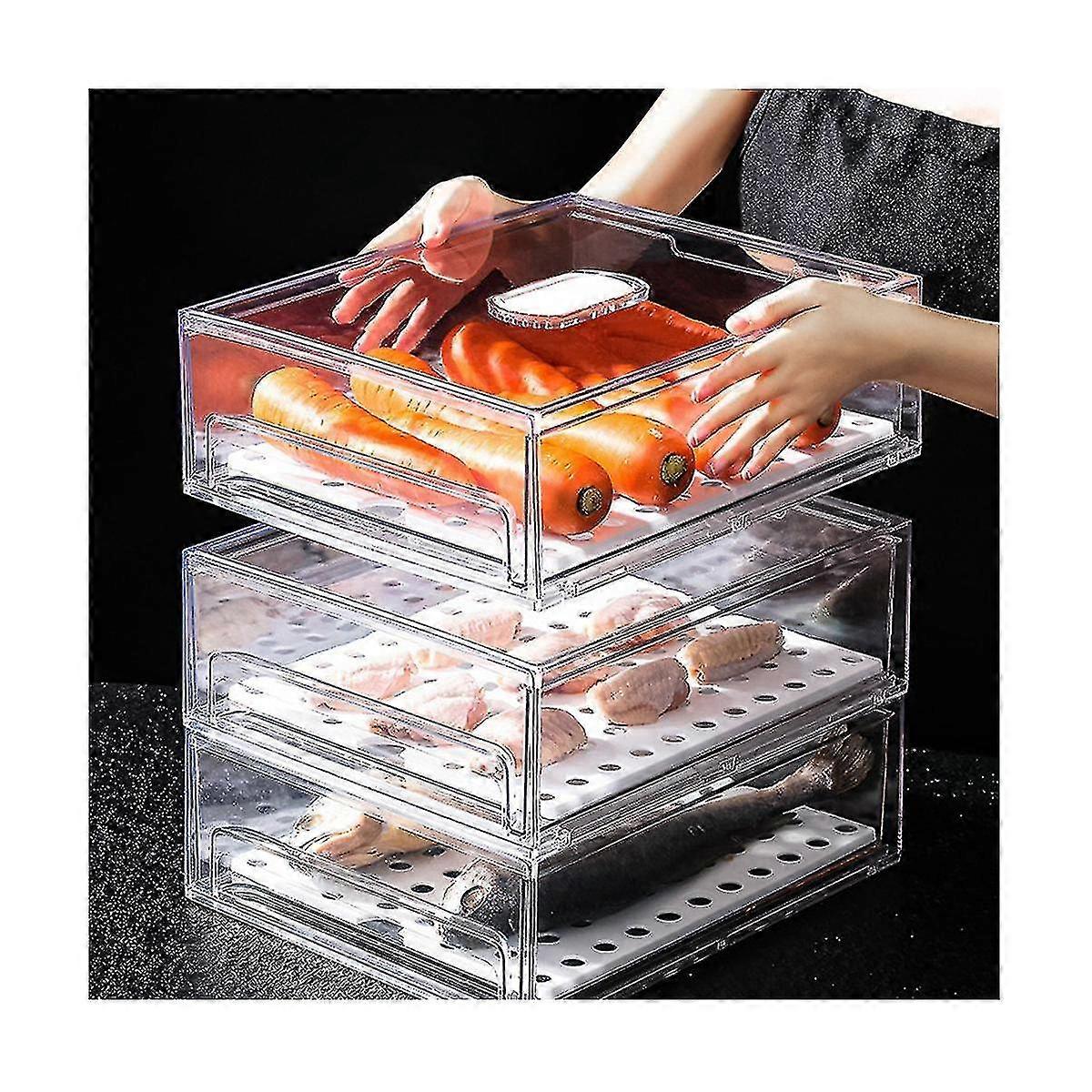 Fridge Drawer Organizer Pull Stackable Bins For Refrigerator Double-layer Fridge Organization Conta