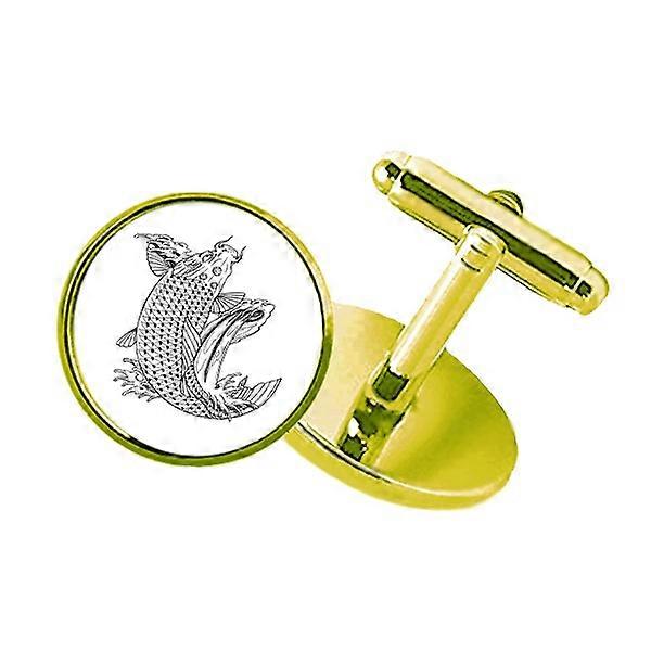 魚は速い希望の幸運がちりばめられたビジネスメタルカフリンクスゴールデンを泳ぐ