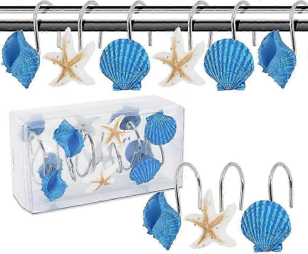 12Pcs/Box Ocean Series Shell Conch Starfish Resin Hook, Anti Rust Curtain Hook
