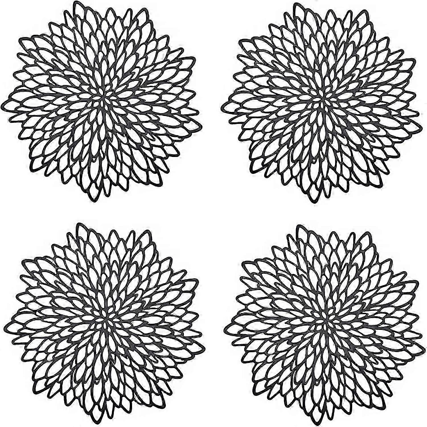 Set of 4 Hollowed Round Placemats, Silver Table Decoration