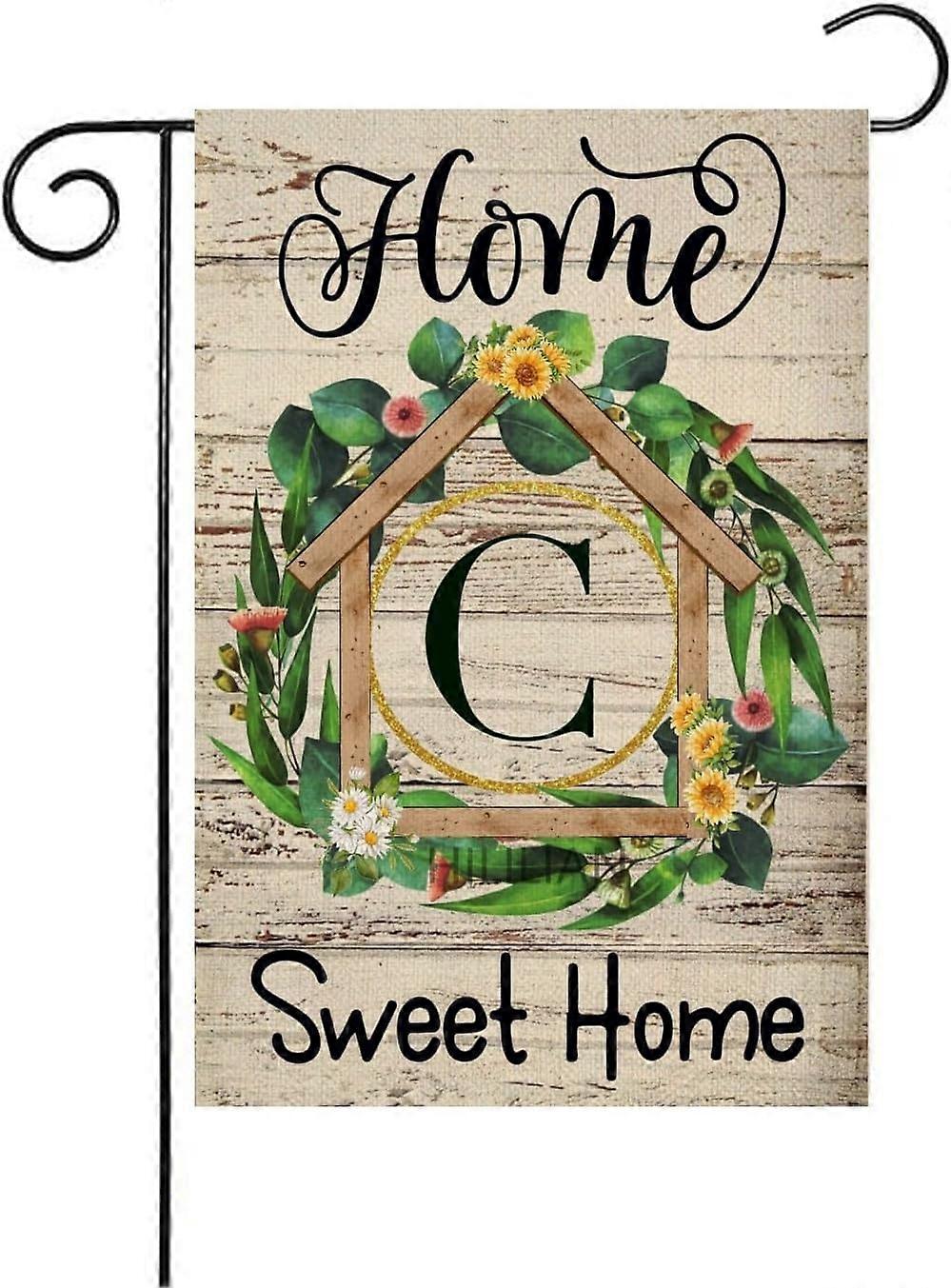 Bandeira de Jardim com Monograma de Primavera Letra C 28x40 Polegadas, Floral Lar Doce Lar (702)