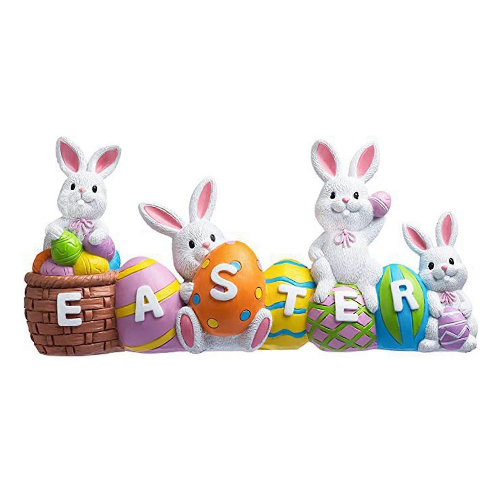 Easter Bunny Egg Figurines Resin Spring Rabbit Statue Hand-Painted Tabletop Centerpiece for Garden Home Bookshelf Decor