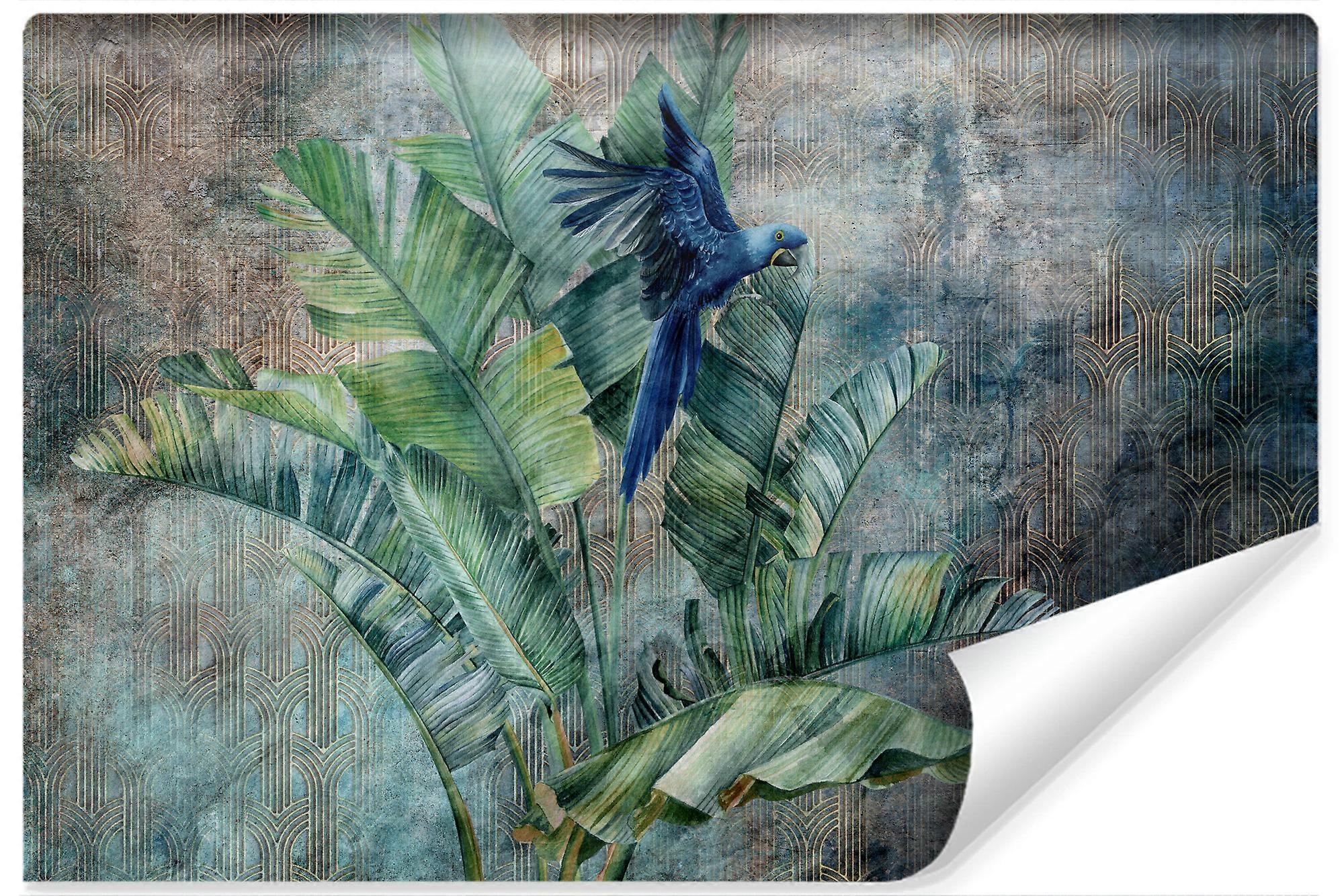 Mural de pared del dormitorio hojas de plátano mural de loro