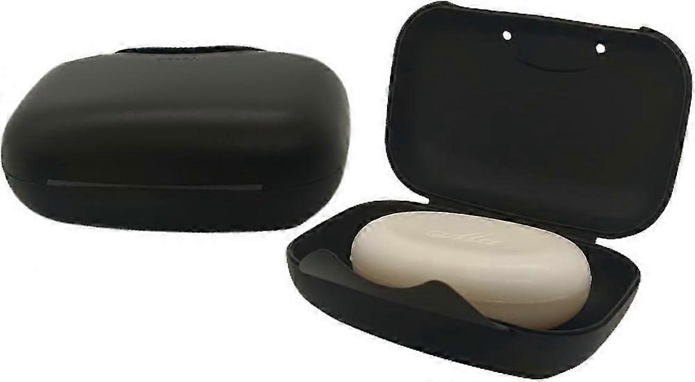 Soap Box Holder, 2-Pack Soap Dish Soap Savers Case Container for Bathroom Camping Gym (Black)