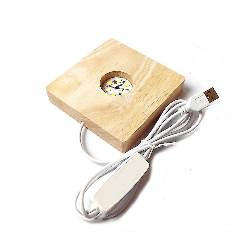 Lumière LED Base en bois carré 8x2cm, Lumière blanche