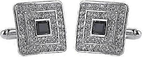 Black Silver Crystal Cuff links  Fancy Unique Elegant Sparkling Luxury Gem Stone Cufflinks for men in Square - Perfect for Wedding, Formal, Suits, Bus