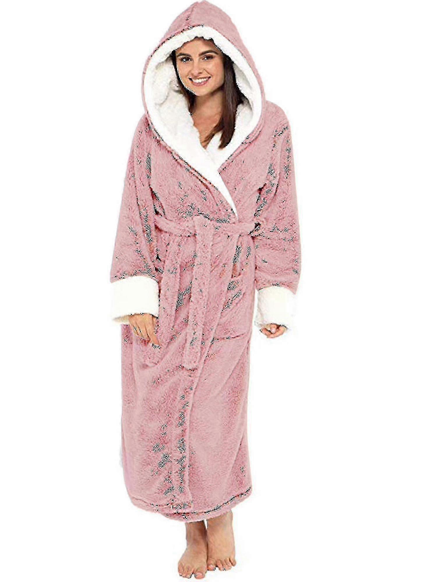 Femmes Sherpa Polaire Peignoir Robe De Bain Douce Robe De Bain À Capuche Moelleux Towling F26