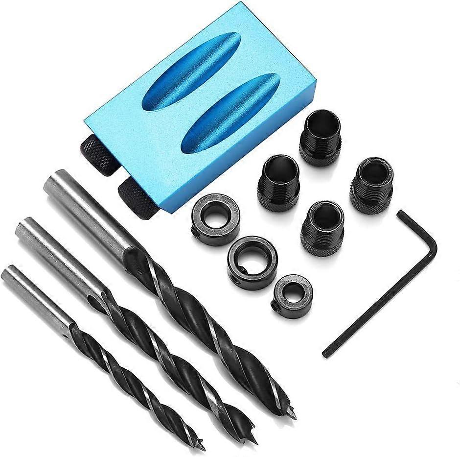 Drill Guide, 14pcs 15° Pocket Hole Drill Kit for Woodworking Oblique Drilling Guide Set Positioner Locator Tool