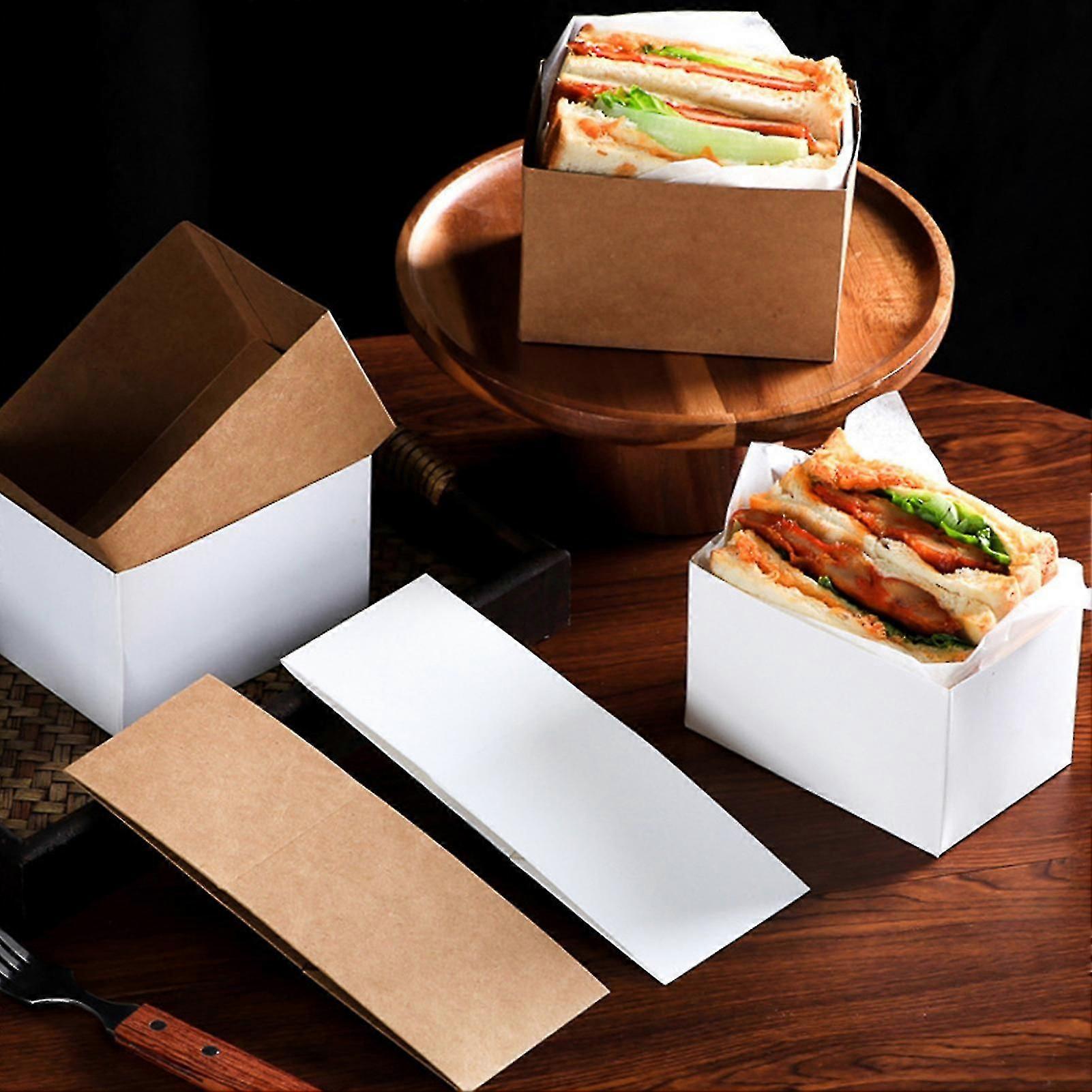 50pcs Sandwich Take Out Container Disposable Anti-deformed Paper Diy Chocolates Food Packaging Box Household Supplies